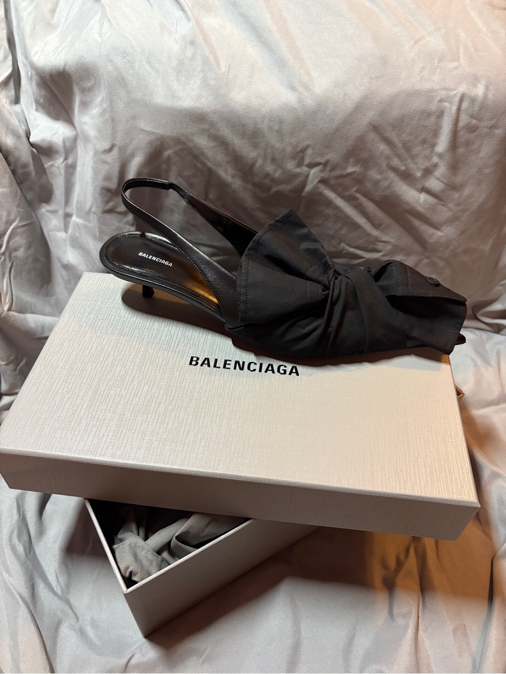 Balenciaga Black Knot Slingback Kitten Heel